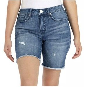 Seven 7 Sunset Bermuda Medium Wash Denim Shorts Fray Hem Size 12 NWT